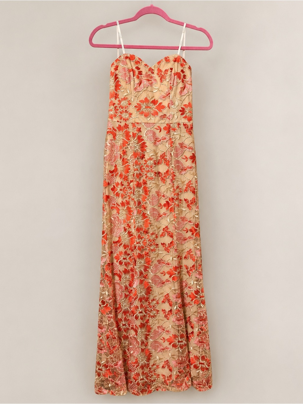Macy’s Speechless Beige and Coral Floral Gown